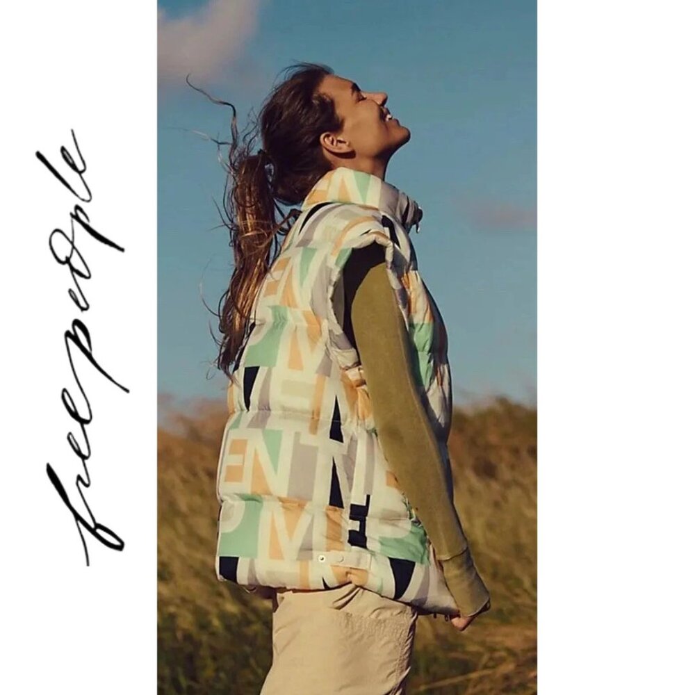 Free People FP Movement | In a Bubble Printed Puffer Vest in Blocked Logo NWT - Picture 5 of 12